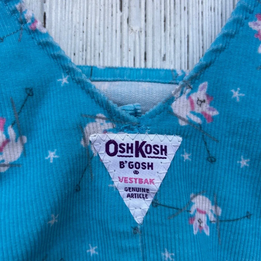 Vintage OshKosh B'gosh Baby Teal Bunny Corduroy Overalls Size 3/6‎ Months